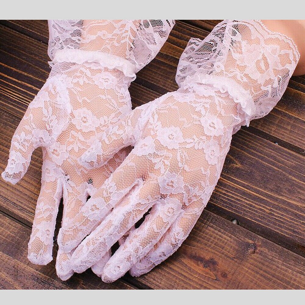 Women Lady Lace Ruffles Floral Gloves Party Prom Bride Wrist Mittens Beige Black Pink Red White