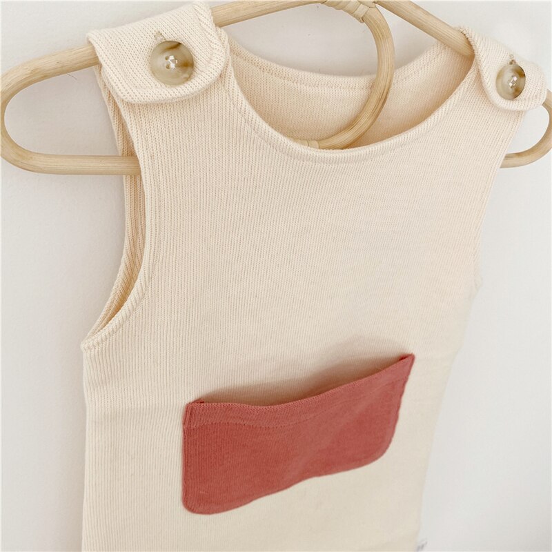 EnkeliBB Korean Baby Boys Spring Summer Romper With Hat Lovely Cotton Infant Boys Sleeveless Onesie With Pocket