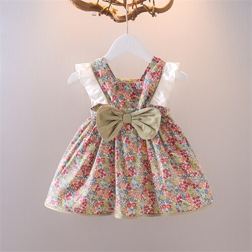 Lawadka 12M-4T Summer Baby Girl Clothes abito con fiocco in cotone con stampa per ragazze abiti da festa per il primo compleanno 2022 nuovi vestiti per bambini: Colore rosa / 3T