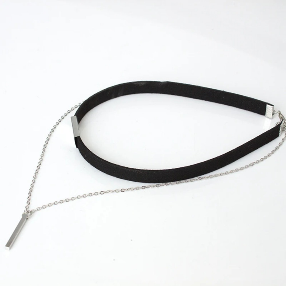 Black Velvet Choker Necklace Strip Rope Chain Bar Square Tube Chocker Women Collar Mujer Collier Femme Ras Du Cou