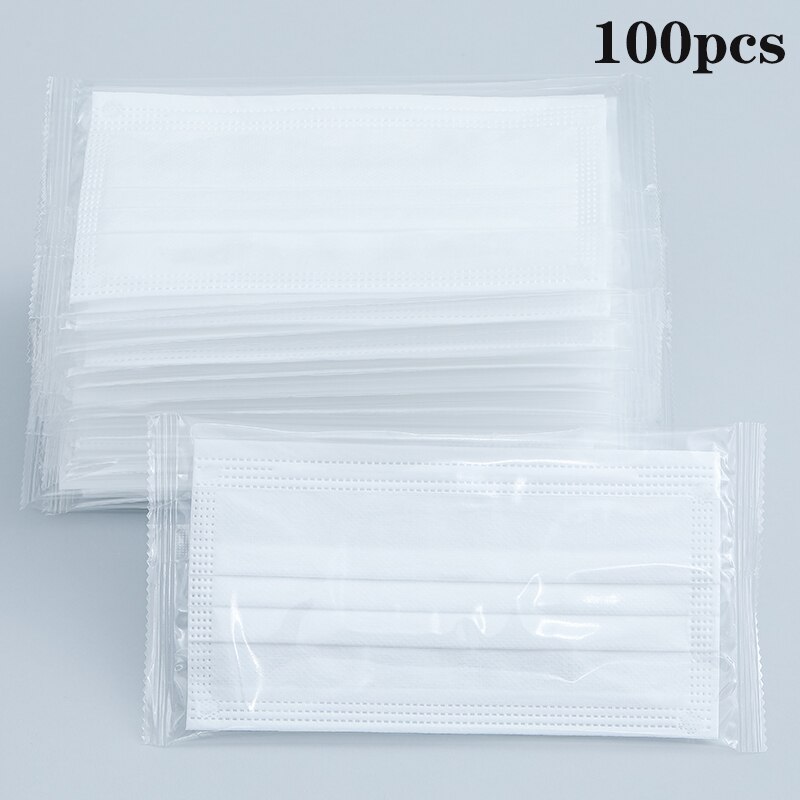 10/50/100 pièces masque facial emballage indépendant masque facial jetable masque de 3 couches Non-tissé fondu masque soufflé masque de couleur adulte: white 100pcs