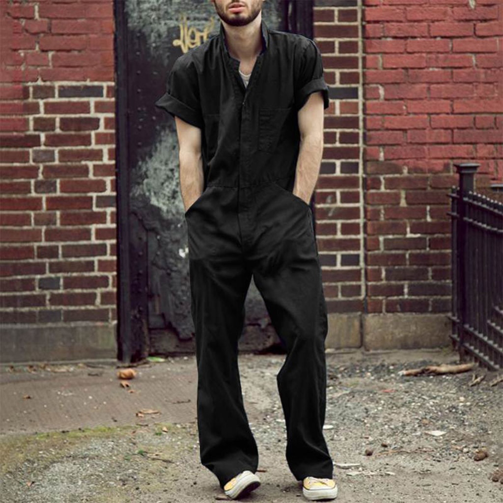 Mannen Overalls Jumpsuit Cargo Overalls Korte Mouw Jumpsuits Joggers Chic Rits Rompertjes Street Style Casual Mannen Kleding