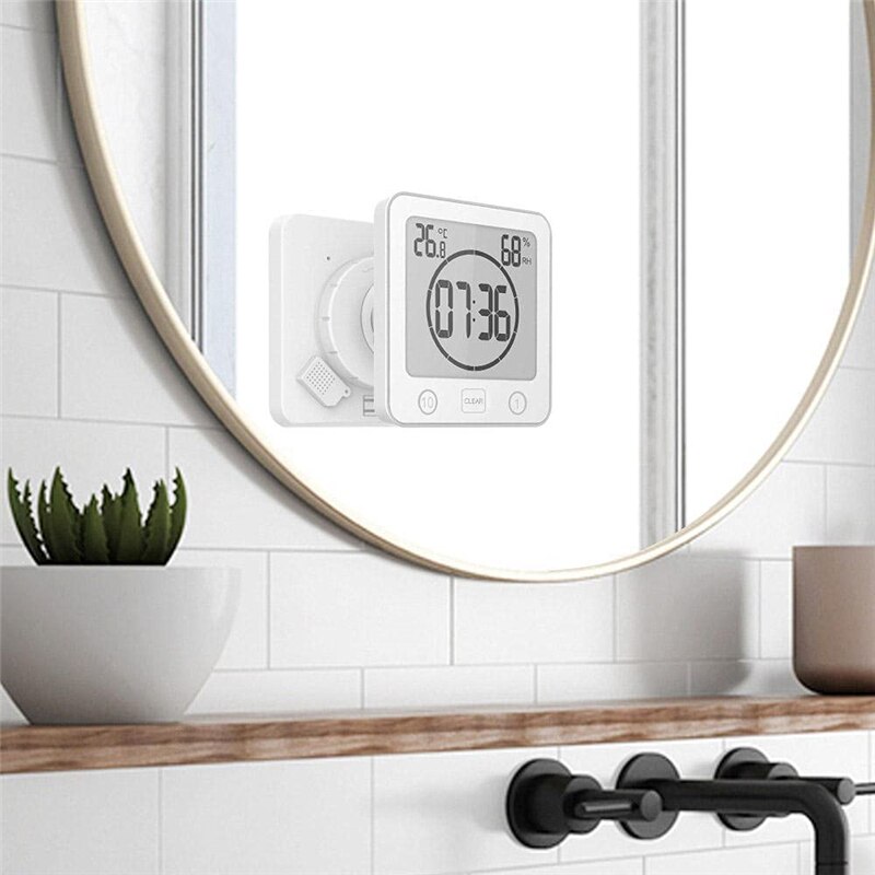 Waterproof LCD Digital Bathroom Clock Shower Touch Control Temperature Humidity Count Down Timer 3 Mounting Methods for Home