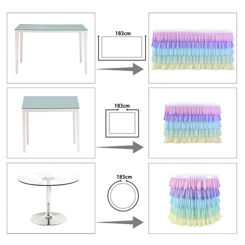Gradient Tulle Table Skirt for Tables in any Shapes 5 Layered Ruffle Table Skirt for Wedding Party 6/9/14 FT. USJ99