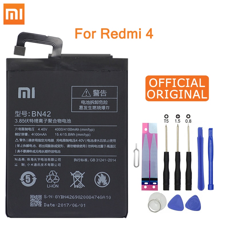 Xiao mi originele Telefoon Batterij BN42 VOOR Xiao Mi rode mi Hong mi 4 Originele vervanging batterijen hoge Capaciteit 4000mAh Gratis Tools