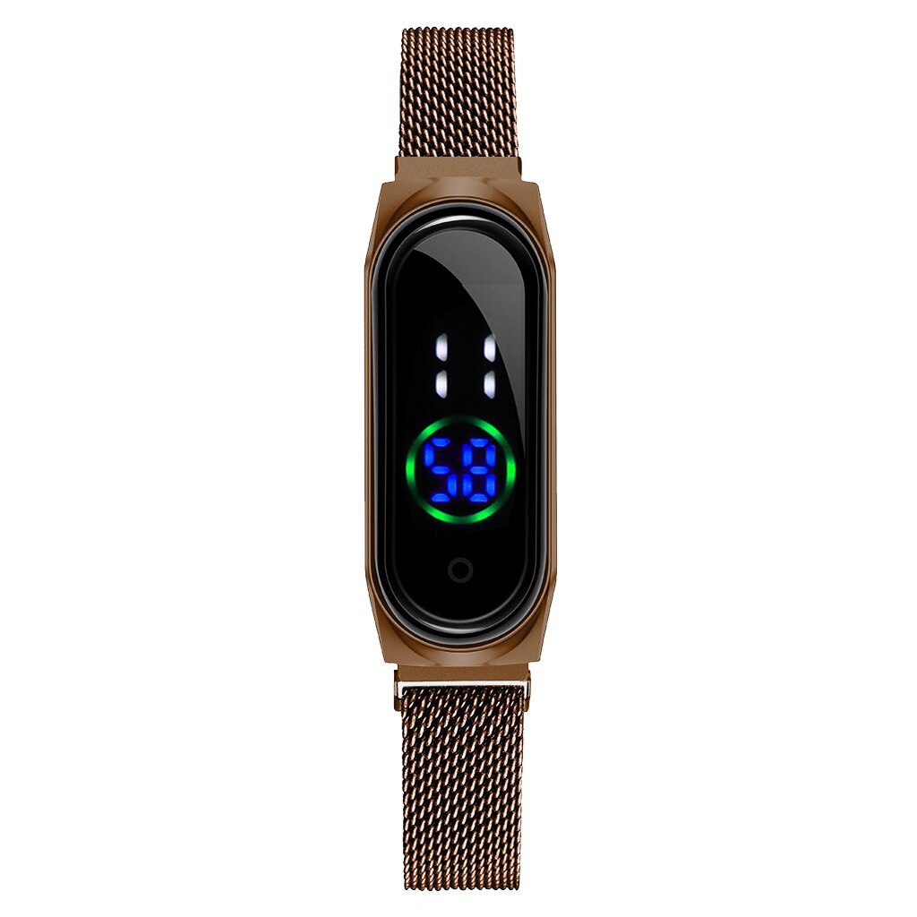 Women Rectangle Touch Screen LED Watches Magnetic Mesh Belt Electronic Clock Digital Wristwatches Bracelet Set Relogio Feminino: brown