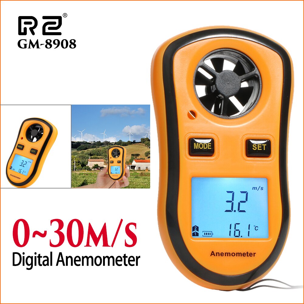 RZ Velocità Strumenti di Misura Anemometro Lcd Digitale di Velocità del Vento metro Sensore Portatile 0-30m/s GM816 Anemometro di Velocità del Vento Metro: GM8908