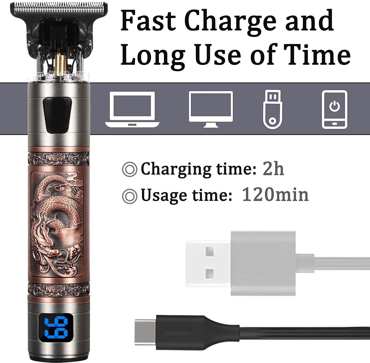 Elektrische Haar Schneiden Maschine Für Männer Drache Friseur Haar Trimmer 0mm Bart Rasierer USB kabellos Haar Haarschneidemaschine einstellen