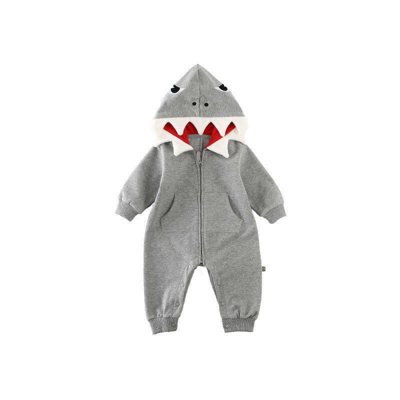 0-24M Newborn Baby Boys Girls Shark Long Sleeve Romper Hooded Playsuit Spring Autumn Baby Kids Outfits Costume