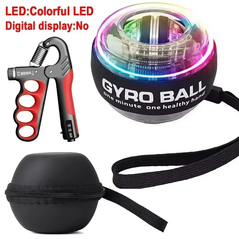 Gyrobal met ballentas Powerball Gekleurde lichten Power Ball Gymoefening Sporttrainingsapparatuur Armworstelen Onderarmtraining: GRIJS