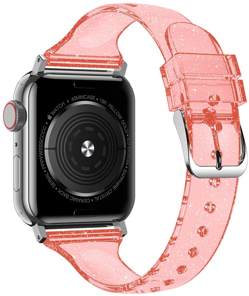 Glitter Strap for apple watch serie 6 se 5 4 3 iWatch band 38mm 42mm Slim Silicone correas bracelet Apple watch band 44mm 40mm: Red / 38mm or 40mm