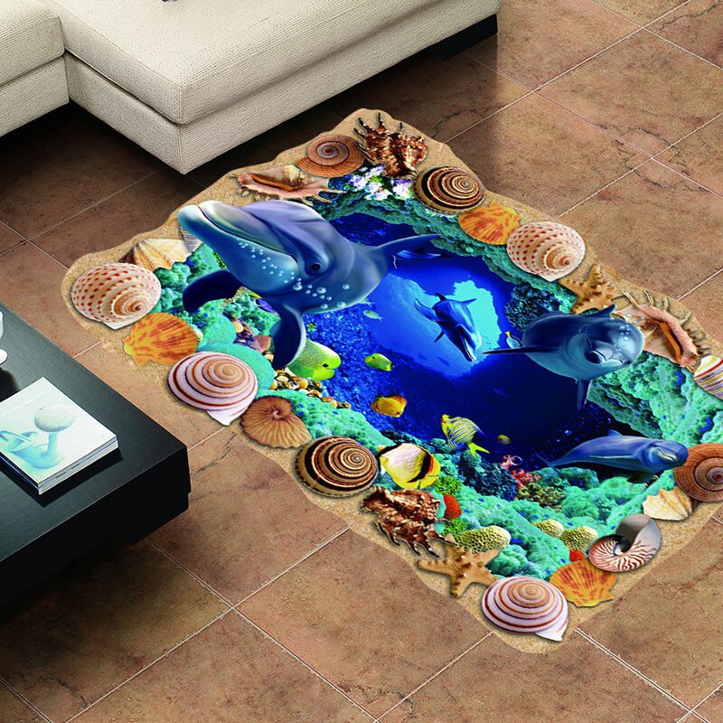 3D Smile Dolphin Wall Stickers Fish Decals Shell Bathroom Stickers Decoration Kid Living Room Ceiling Wallpaper Home Floor Decor: PC8126