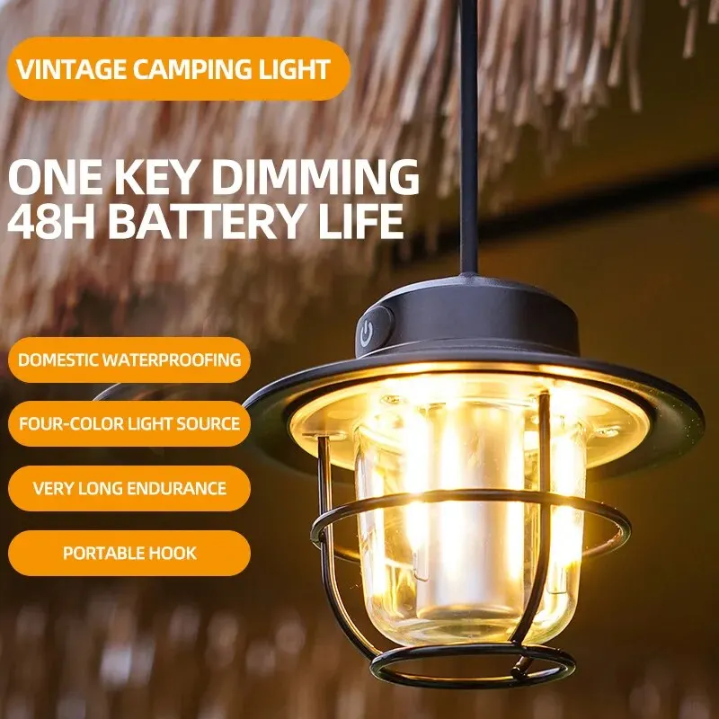 LED-kampeerlamp Retro hanglamp Draagbaar Traploos dimmen Campinglicht Waterdicht Oplaadbaar Buitenlicht Lantaarn