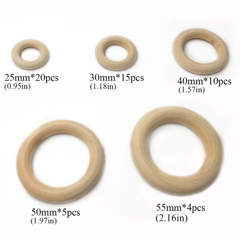 54pcs/set Baby Wooden Teething Ring Infants Toddlers DIY Teethers Pendant Natural Wood Toys