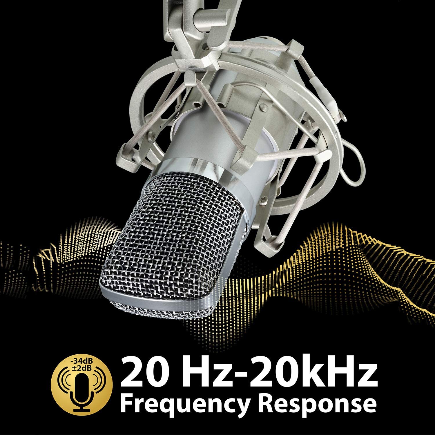 Cardioid Condenser Microphone XLR, (Noise Deduction) 360 Degree Uni-Directional Voice Recording with Mount &amp; Windscreen for PC,