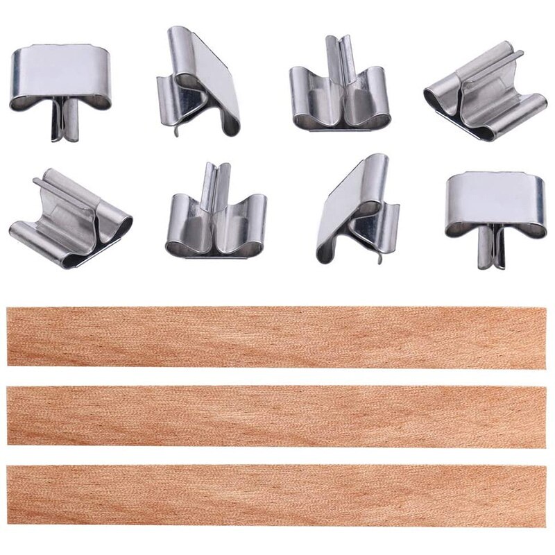 50 Set Natural Candle Wicks, 131.3cm Wooden Natural Environmental Candle Cores with Iron Stand for Candle Making