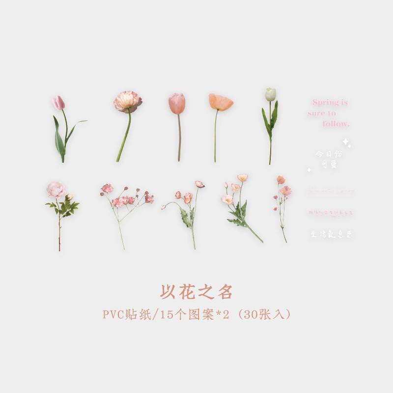 30 Pcs Pvc Sticker Set Flower Theme Stickers Various Special Shaped Stickers For Diy Craft Planners Laptop Phone Calendars: C