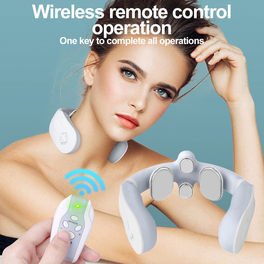 Electric Smart 4-head Neck Massager Shoulder Massage EMS Pulse Heated Magnetic Remote Soreness Relief Relaxation Health Care