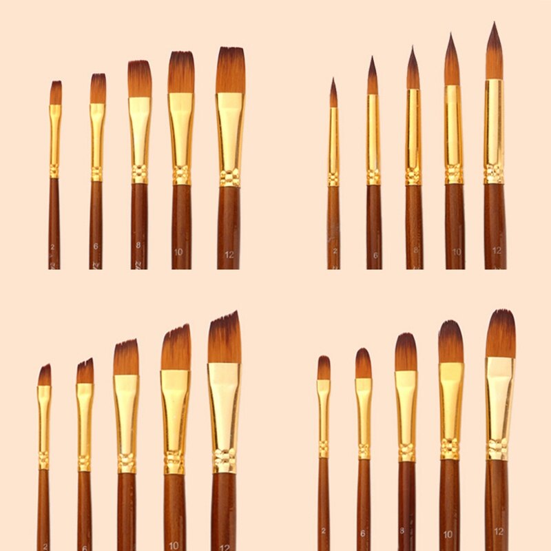 Nylon haar olieverf penselen set houten handvat aquarel acryl schilderkunst penselen voor kunstenaars schilders beginners