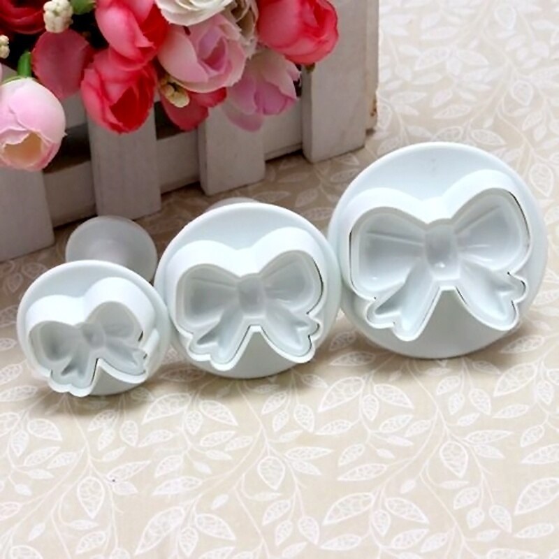 3Pcs/set Bow Plunger Sugar DIY Cake Cookies Decorating Fondant Icing Bow Shape Cutter Tools
