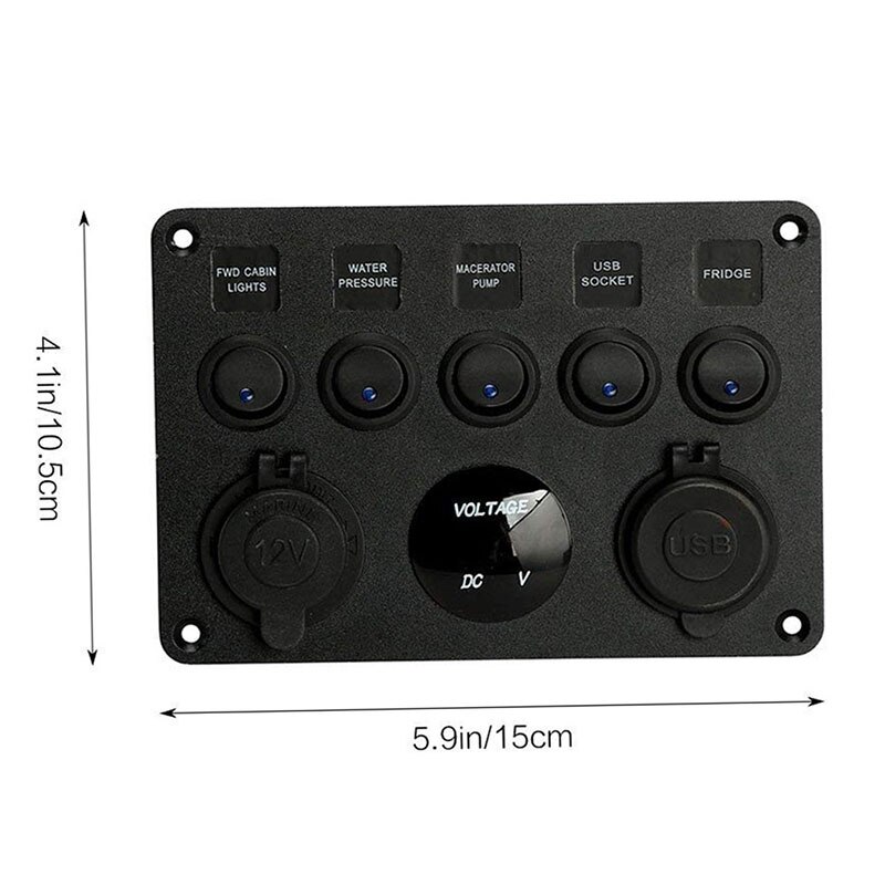 Digital voltmeter dubbel usb port vattentät bil marina led rocker switch panel 12v utloppskombination överbelastningskretsskydd