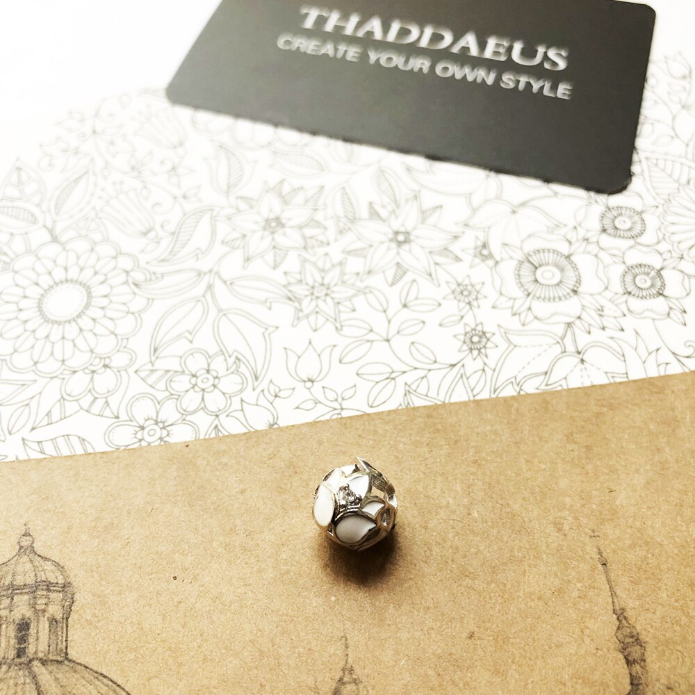 Koraliki biały kwiat lotosu, 925 srebro i koraliki z kryształu górskiego pasuje robić bransoletki europa prezent akcesoria biżuteryjne dla kobiet i mężczyzn