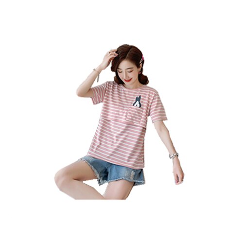6680#  sommer afslappet barselspleje t-shirts strip bomuld amme t-shirt graviditet sove lounge slid amme toppe