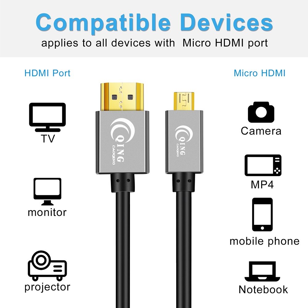 Micro hdmi til hdmi kabel 2.0 3d 4k højhastigheds fjeder micro hdmi kabel han-han adapter til gopro hd tv hero 7 kamera micro hdmi