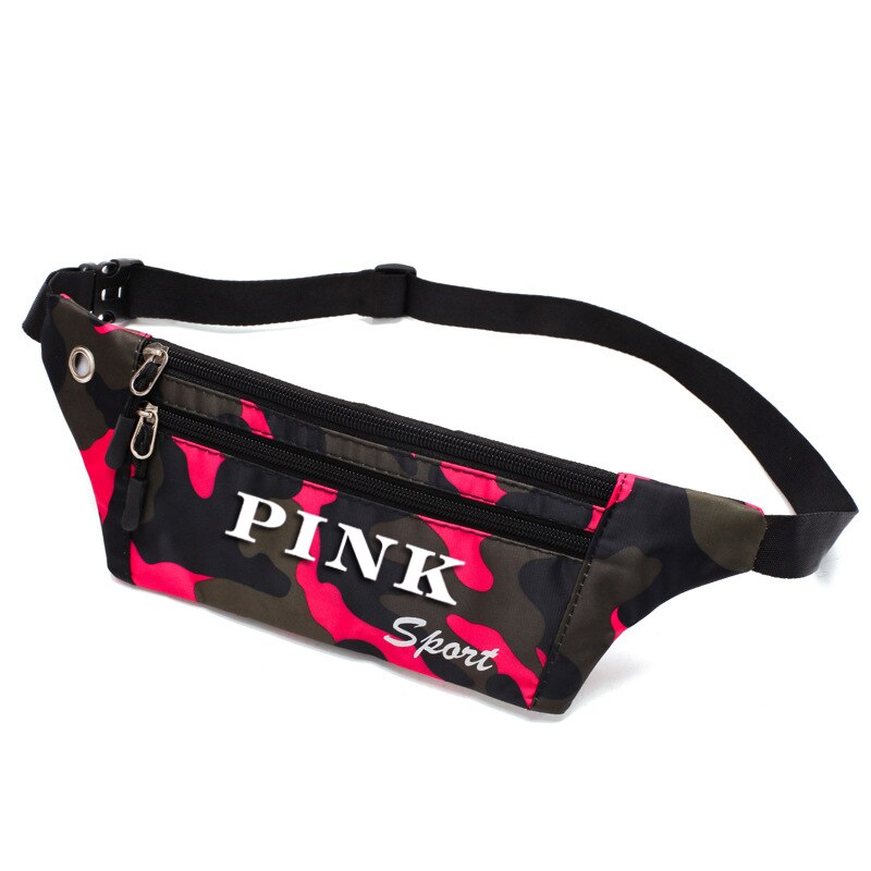Roze Tas Vrouwen Camouflage Sport Tas Running Waterdichte Heuptas Outdoor Sport Leisure Messenger Heuptas Met Oortelefoon Gat: Rood