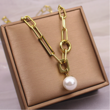 316l stainless steel new elegant jewelry hip hop geometric pearl charms thick chain choker necklaces & pendants for women
