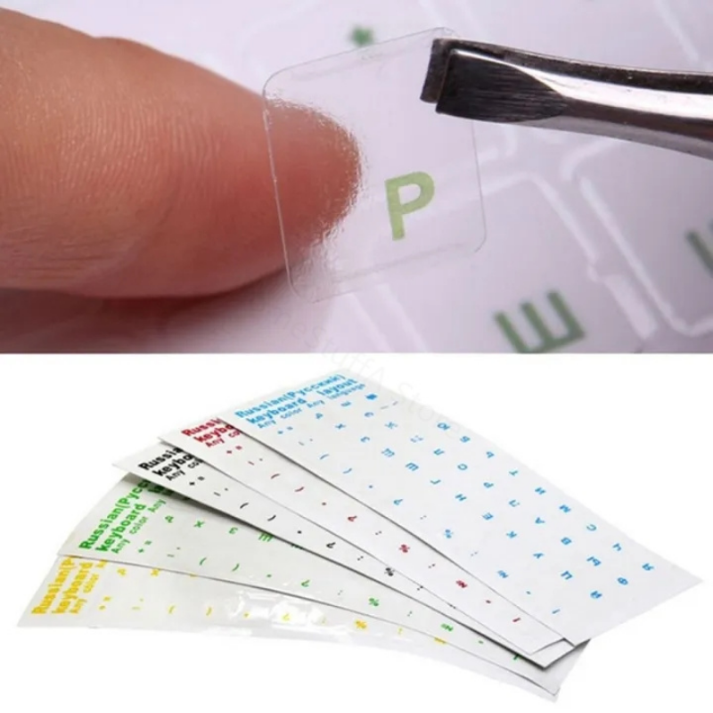 Ryska transparenta tangentbordsklistermärken vattentäta bokstavsklistermärken för laptop tangentbordsskydd gul blå grön