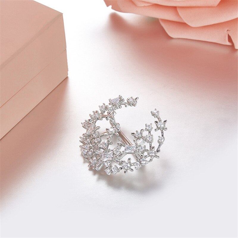 AAA CZ Zircon 925 Sterling Silver Snowflake Flower Brooch Women Wedding Hollow HE Snow Flower Brooch Pin Jewelry