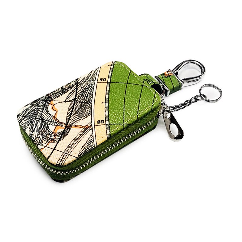 Map Pattern Mini Key Wallets Unisex Car Key Bag PU Leather Key Holder Key Case for Car Housekeeper Zipper Keychain Cover