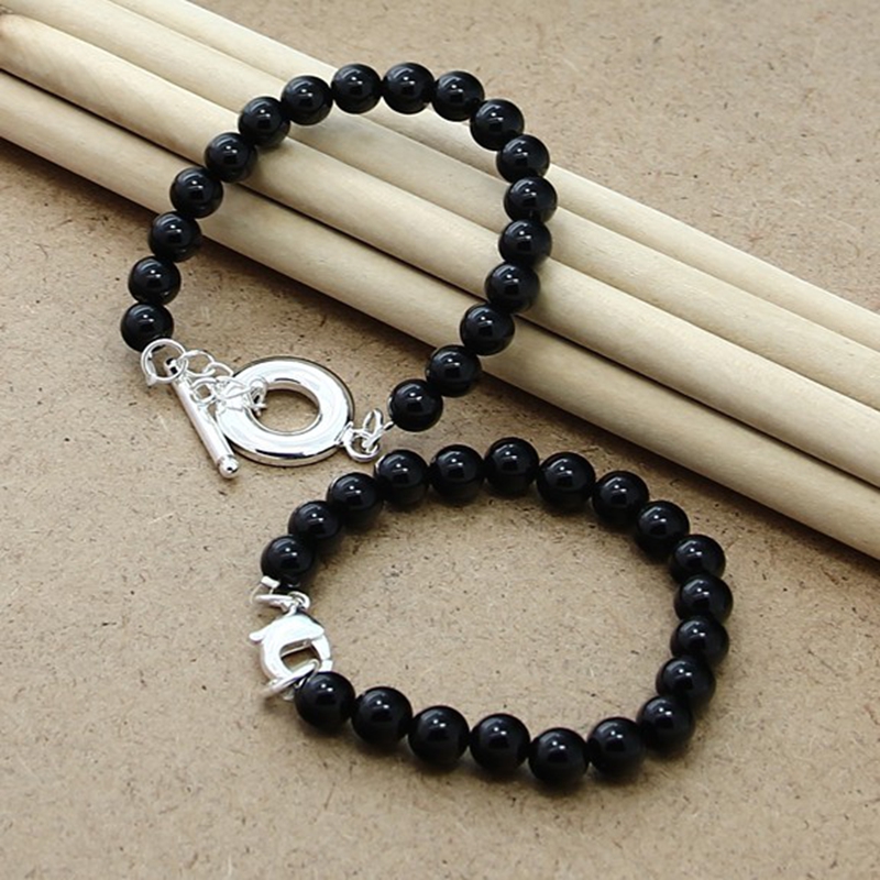 Prijs 925 Zilveren Sieraden Sets Zwarte Parel Armband Sets Voor Vrouwen Mannen Wedding Beste