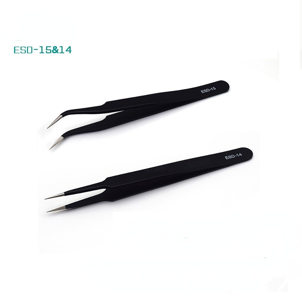 ESD Tweezers Tools Kit Precision Anti-Static Stainless Steel Tweezers Hand Repair Tool For Soldering Electronics Craft Lab Home: 2PC E15  E14