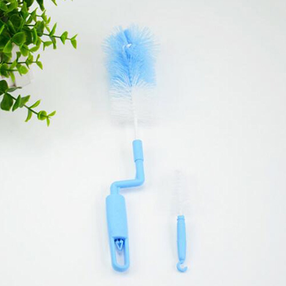 2Pcs Rotatable Handle Baby Milk Bottle Brush Cup Glass Kitchen Cleaning Tool