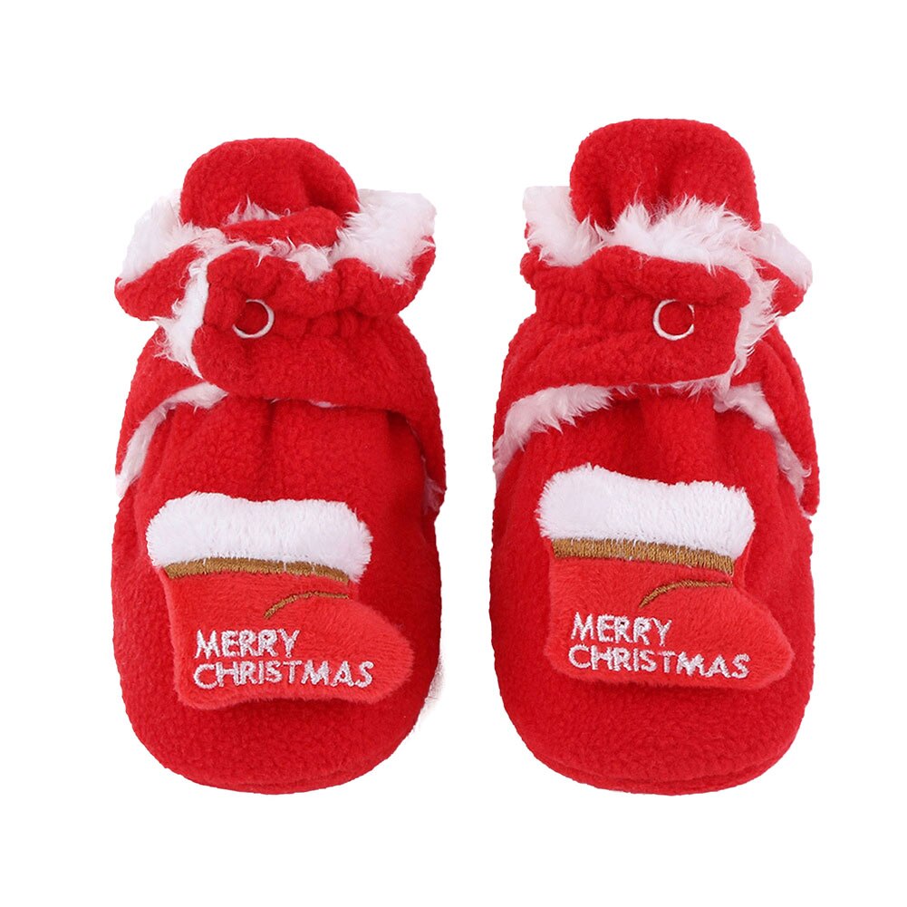 Baby christmas støvletter vinter varme 3d tegneserie fleece sokker krybbe sko skridsikker toddle first walking sko santa foot sokker: Røde sokker / Størrelse 11 0-6 måneder