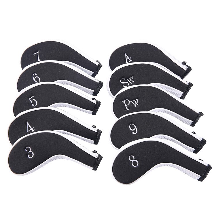 10Pcs Rubber Neoprene Head Cover Golf Club Iron Putter Protect Set Number Printed with Zipper Long Neck Iron Covers