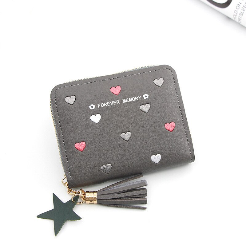 Women's Mini Wallet Candy Color Cute Coin Purse Card Package Wallets Heart-shaped Embroidery Women Short Wallet Multi-function: B-4