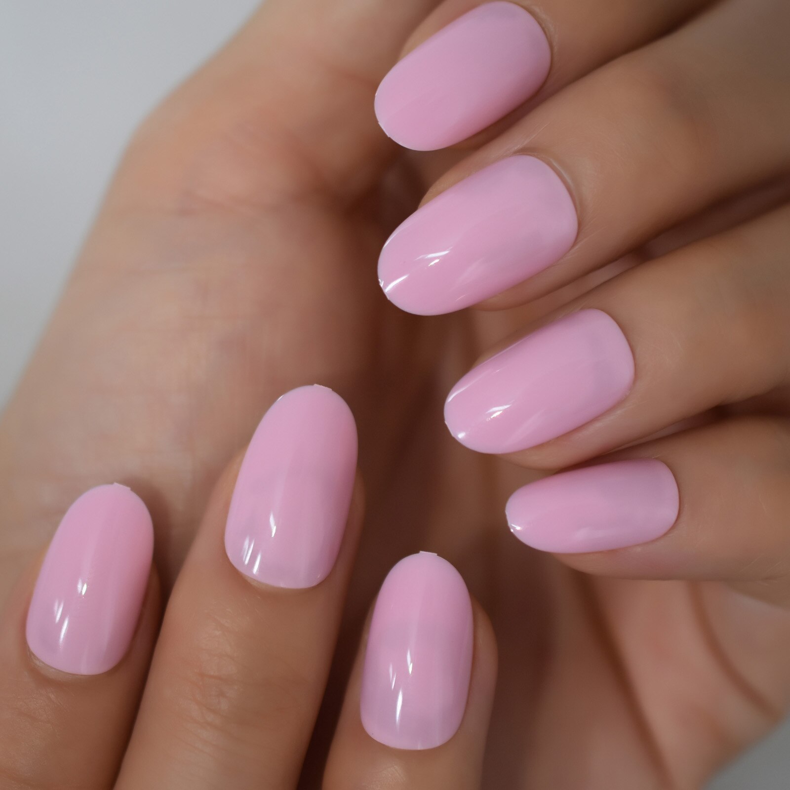Faux Ongles à pression, brillant, haute luminosité, couverture complète, gris clair, couleur unie, manucure, avec onglets de colle: L5934