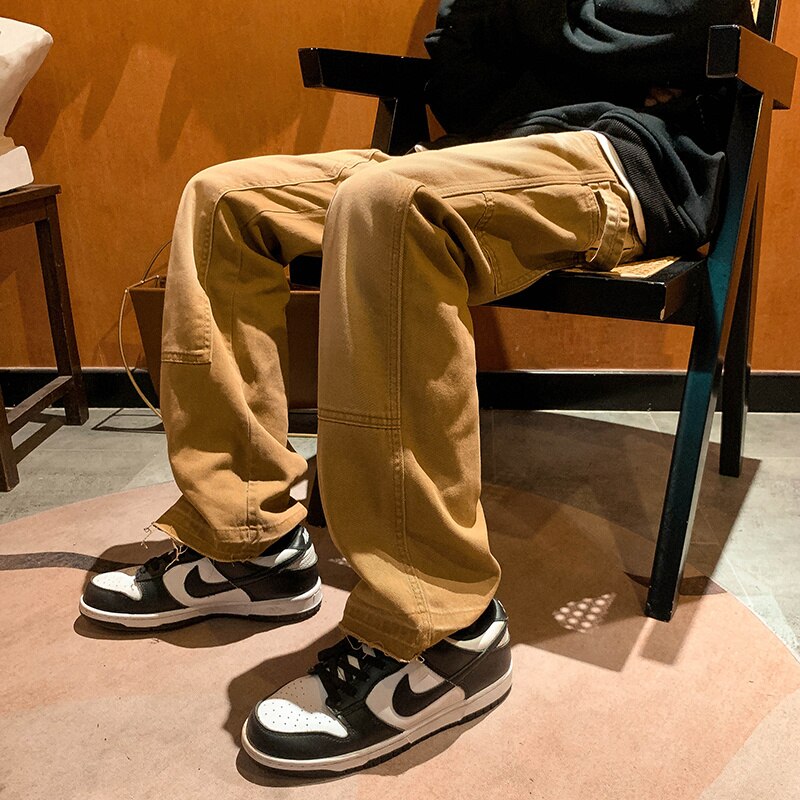 Brown Baggy Jeans Men Retro Casual Wide-leg Jeans Men Streetwear Loose Hip-hop Straight Denim Pants Mens Trousers M-2XL