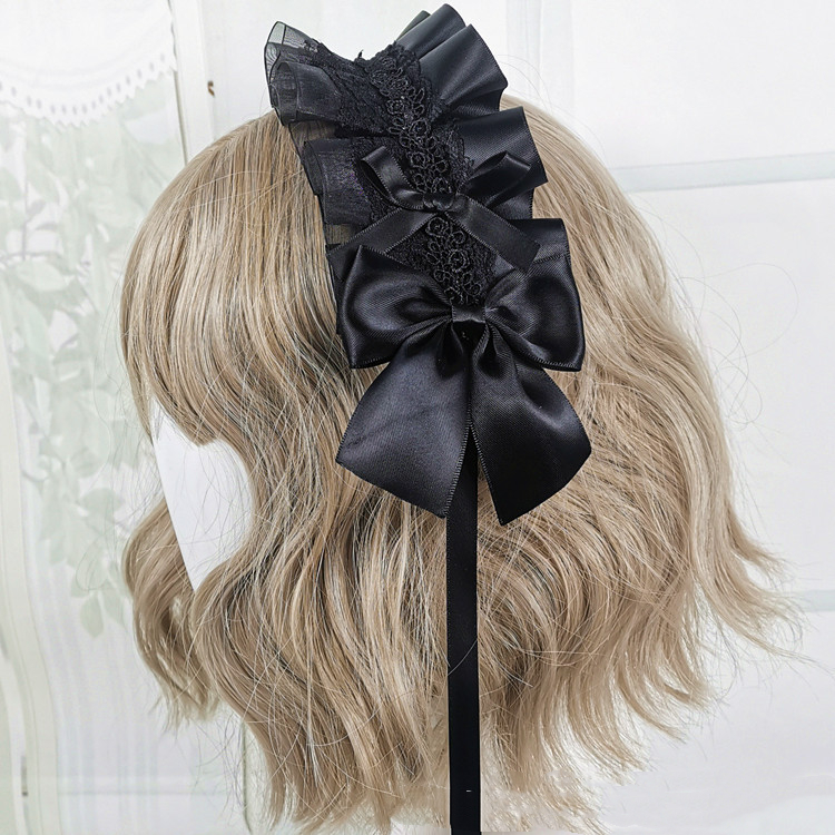 Diadema de Anime para niña, accesorio para el cabello de Lolita Maid con encaje de flores, Aro para el pelo de Cosplay, hecho a mano: Rojo