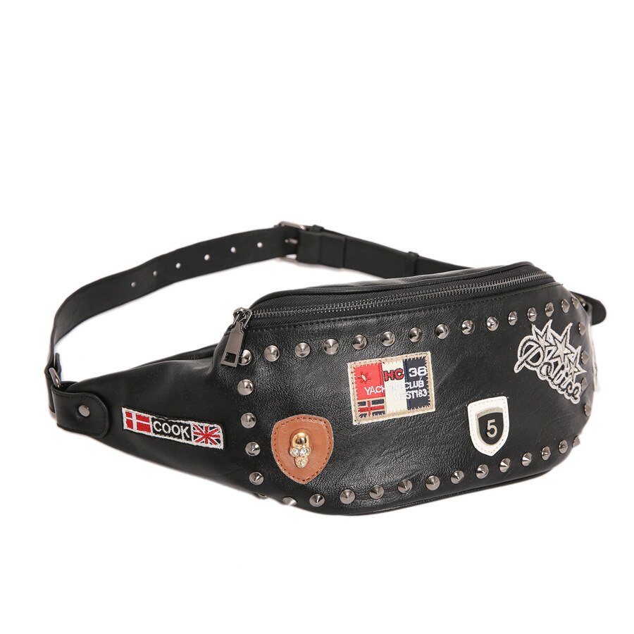 Popular sacos crossbody homem designer masculino couro do plutônio rebite decoração sacos de peito moda rock punk impressão masculino cintura saco