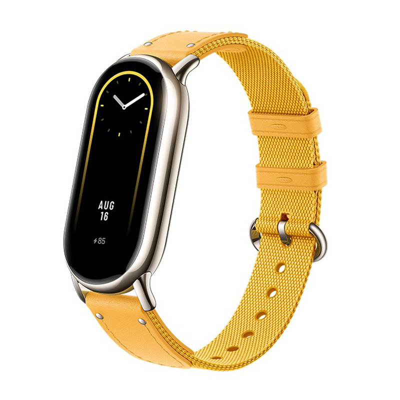 Originalarmband für Xiaomi Mi Band 8 Armbinde Leder Ersatzarmband Miband 8 NFC Nylon Pulseira Mi Band 8 9 Band: Schwarz Gelb
