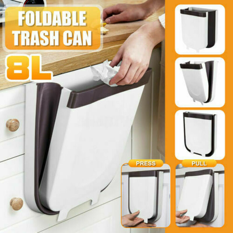 Newest Wall Mounted Folding Waste Bin Kitchen Cabinet Door Hanging Trash Can Waste Bins