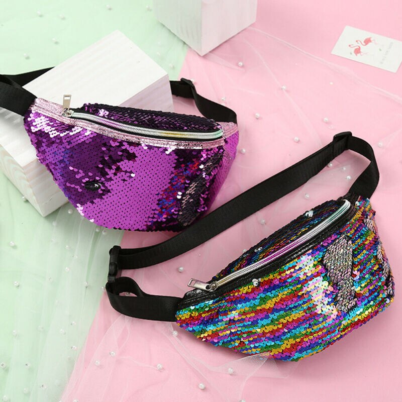 Paljetter midje vesker dame belte vesker fanny packs bum bag telefon glidelås midje veske