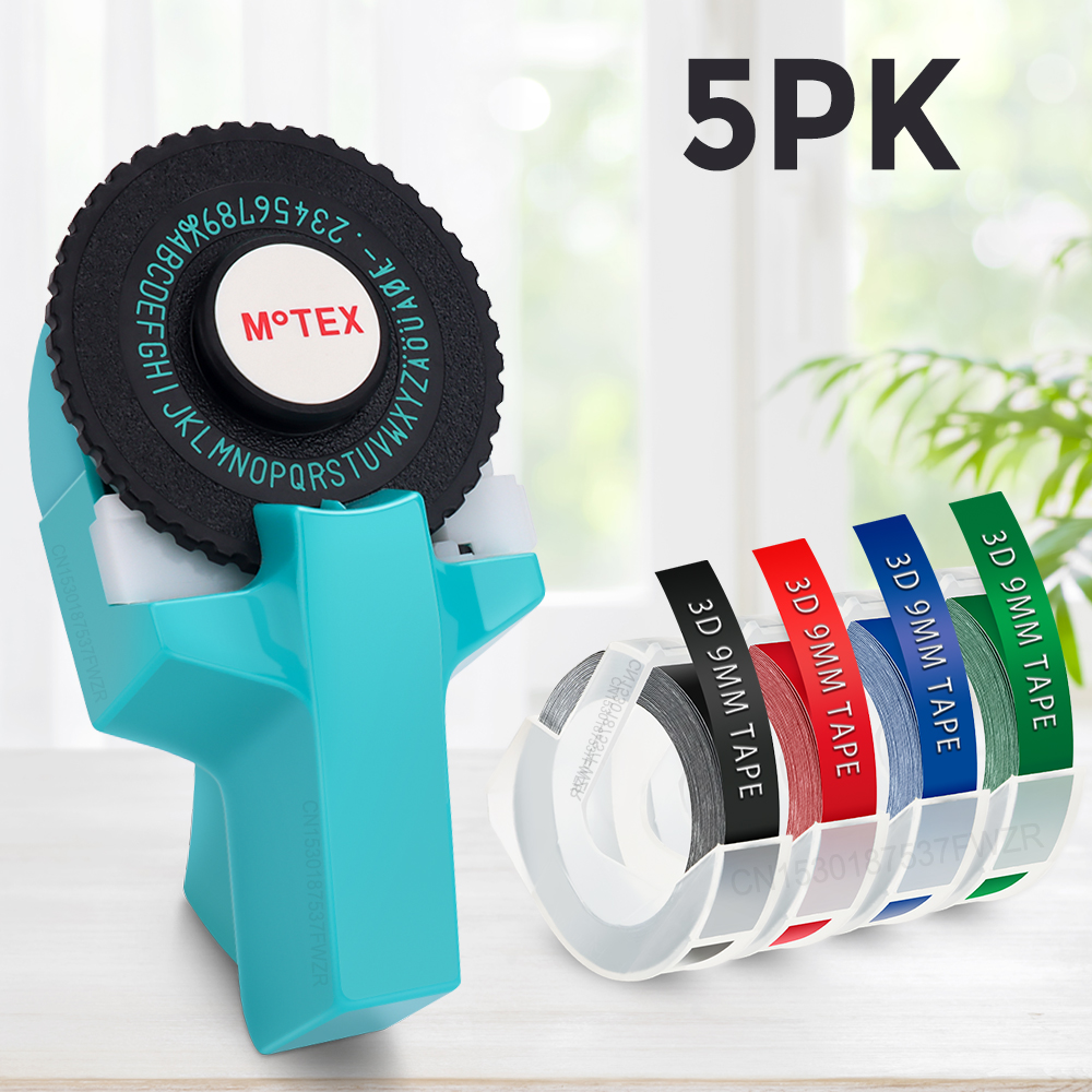 3D Embossing Label Maker Motex E101 Dymo Labeller Handheld Handmatige zelfklevende sticker Label Maker Printer of 3PK 3D Embossing Tapes: Rood