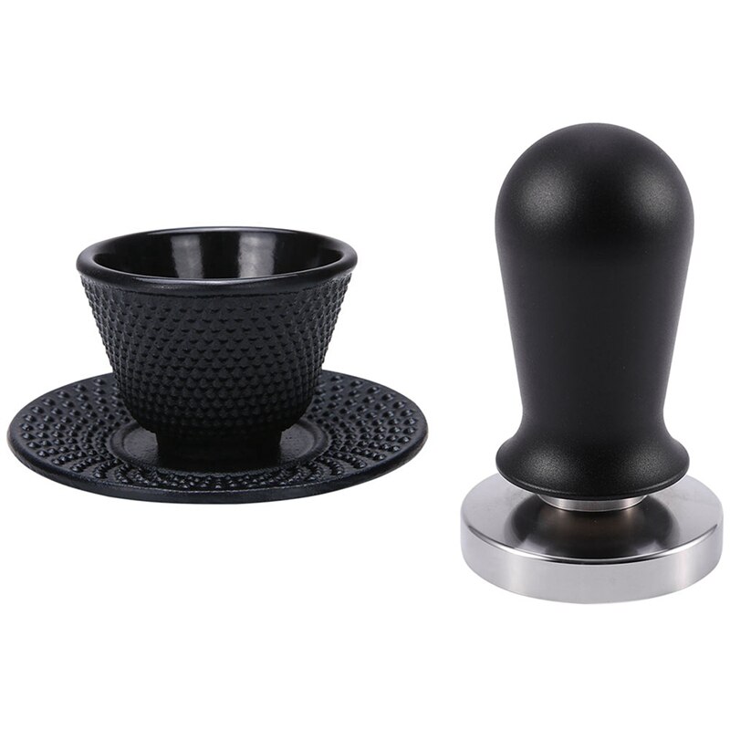 54mm Stainless Steel Coffee Tamper Press Flat Base Espresso Beans &amp; Cast Iron Teacups Set Tea Cups: Default Title