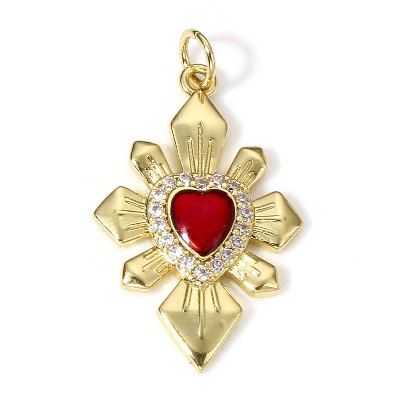 1 pieza de dijes de corazón religioso rojo clásico para la fabricación de joyas, colgantes Ex Voto de Color dorado, collar de circonia cúbica transparente DIY: Bronce antiguo plateado