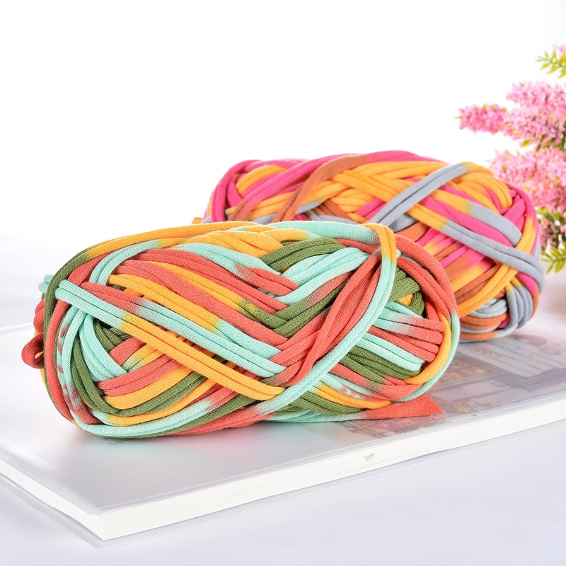 Ovillo grueso de cinta de tela suave y grueso, hilo de ganchillo tejido a mano para manualidades, cesta de alfombra hecha a mano, 100g